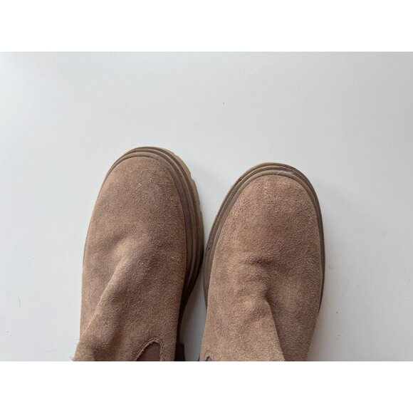 ZARA Brown Suede Leather Lug Sole Platform Ankle Chelsea Boots, Size 36 - Picture 4 of 16